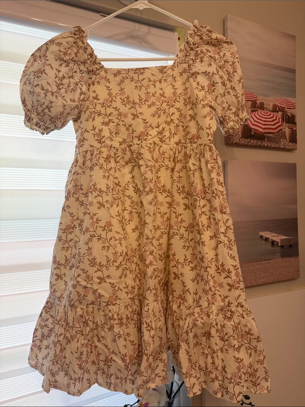 Brand New in Box Noralee Girls Cream Floral Puff-Sleeve Dress